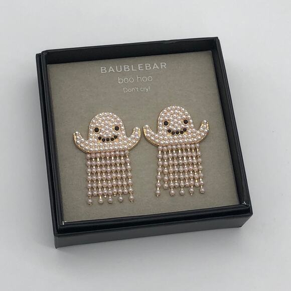 New Baublebar Boo Hoo Don’t Cry Ghost Earrings Halloween Bauble Bar - Picture 1 of 4